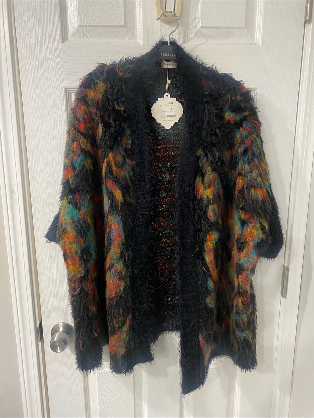 Vintage Fuzzy Multicolor Open Front Cardigan NWT ONE SZ